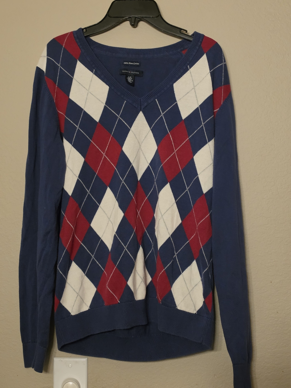 Tommy Hilfiger Navy Red White Argyle V‑Neck Sweater